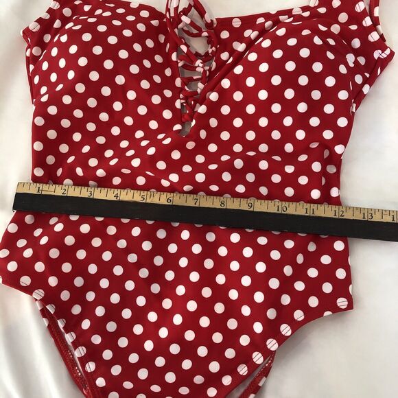 🏖️⛱️🏝️☀️Beach Joy Medium Bikini One Piece Red With White Polkadot Small - Picture 8 of 9